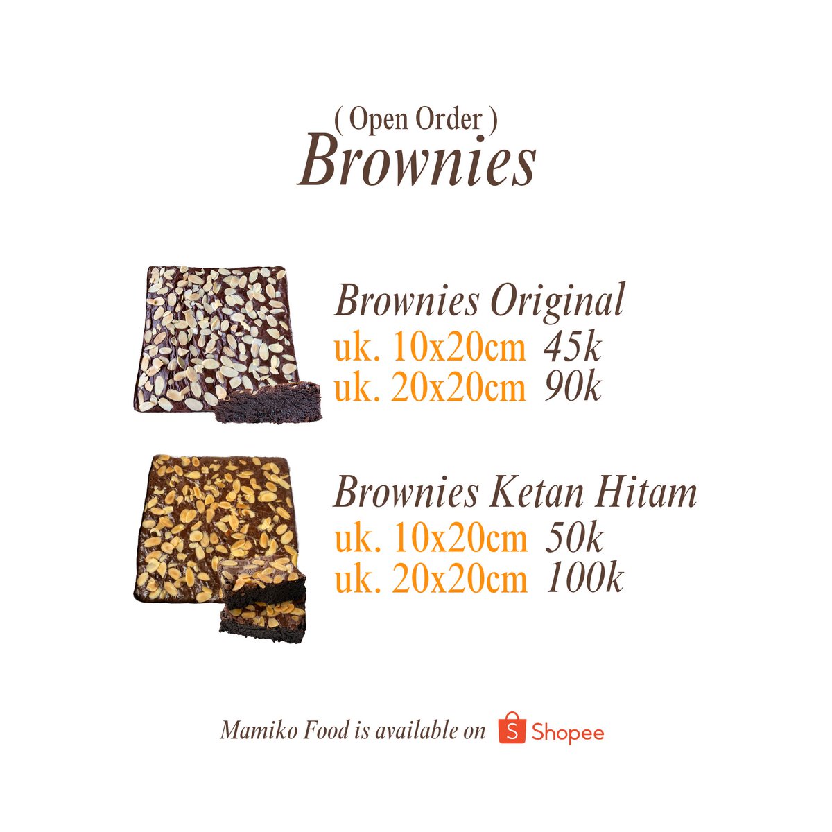 ada yang lagi kepengen brownies ketan hitam ??? bisa order di sini ‼️🫶🏼⭐

selain ketan hitam, original juga ada pastinya ☝🏼☝🏼 lagi open order jadi bisa bgt langsung ke instagram.com/mamikofood terima kasih semua!

t. brownie brownis bandung bdg
