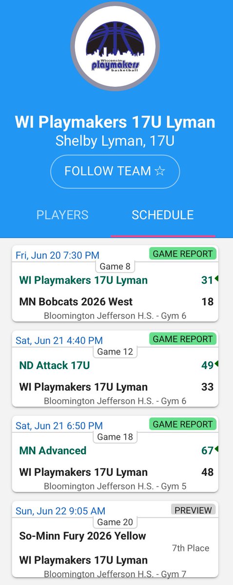 WI Playmakers 17U BSTL & 17U BSSL (@playmkrs17u) on Twitter photo 🚨Summer Jam Sunday Schedules #FinishStrong
<a href="/playmkrsgirls/">Wisconsin Playmakers</a>
<a href="/Shaw_Playmakers/">Coach Aaron</a>
<a href="/shelby_lyman12/">Shelby Lyman</a>
<a href="/Coach_Peplinski/">Coach Pep</a> 🚨Summer Jam Sunday Schedules #FinishStrong
<a href="/playmkrsgirls/">Wisconsin Playmakers</a>
<a href="/Shaw_Playmakers/">Coach Aaron</a>
<a href="/shelby_lyman12/">Shelby Lyman</a>
<a href="/Coach_Peplinski/">Coach Pep</a>