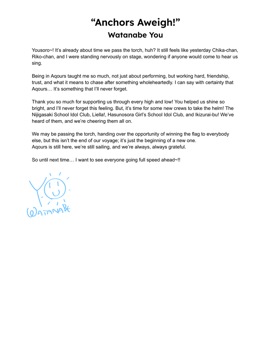 WatanabeY0's tweet photo. I saw Chika-chan post a letter and just couldn't help myself, aheh...

Everyone, full speed ahead~! https://t.co/qLfvdgFRhQ