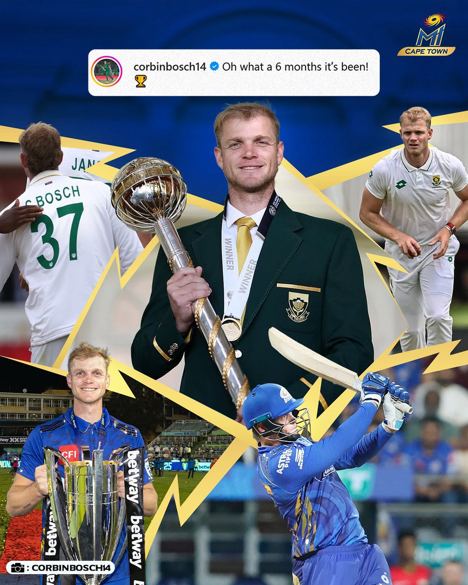 The kind of 6️⃣ months every cricketer dreams of 💭🏆

#MICapeTown #OneFamily | Corbin Bosch