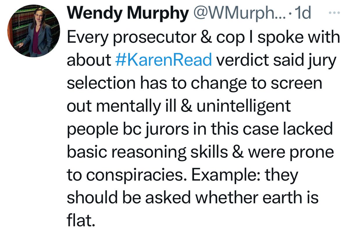 BostonDefender's tweet image. Your post might be the strongest evidence that maybe X has to change to screen out mentally ill & unintelligent people who lack basic reasoning skills.
You’re not speaking with any prosecutors or cops outside the Norfolk DA’s Office. The good cops and prosecutors are all…