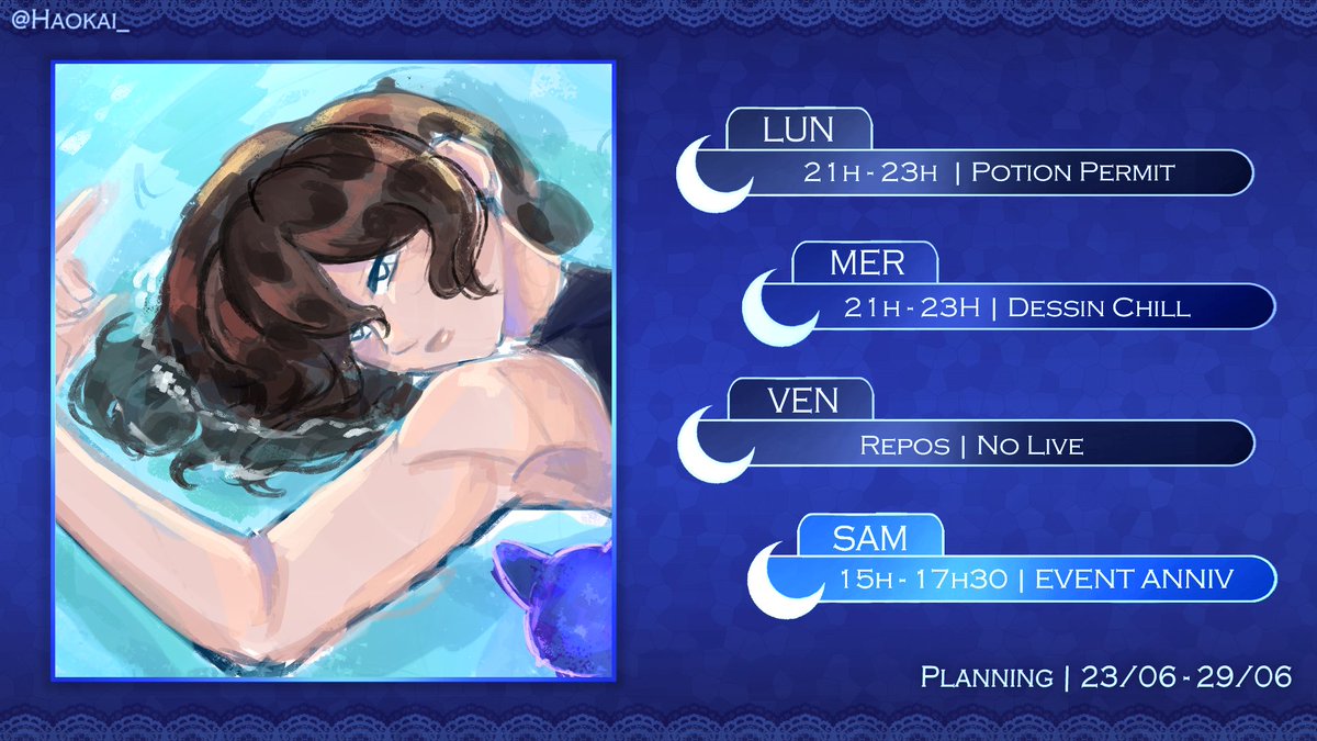 🇫🇷 Planning de live pour la semaine prochaine ! ✨

🇬🇧 Stream schedule for the next week !✨

Twitch : twitch.tv/haokai_

#schedule #twitch #vtuberfr #streaming #potionpermit