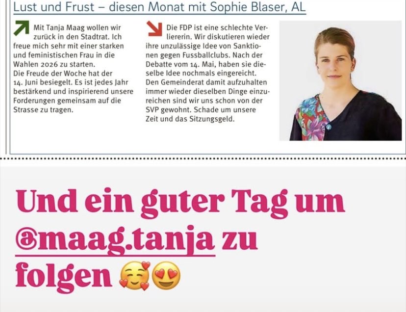 Tanja Maag (@maagtanja_al) on Twitter photo Lust auf #Wahlkampf von und mit #SophieBlaser 💜🥳
<a href="/al_zuerich/">Alternative Liste Zürich</a> zurück in den #stadtrat! Lust auf #Wahlkampf von und mit #SophieBlaser 💜🥳
<a href="/al_zuerich/">Alternative Liste Zürich</a> zurück in den #stadtrat!