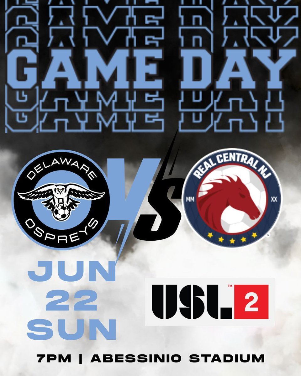 DelawareOspreys's tweet photo. 🔥 USL2 Match Day!

🗓️ 06/22/25 | 7:00 PM
Delaware Ospreys vs Real Central NJ
📍 Abessinio Stadium

Get your tickets: https://t.co/tYMxFEQQQV
DEFC players in jerseys = FREE online ticket!

#DelawareFC #USL2 #GameDay #DEFC https://t.co/odM4Nktne6