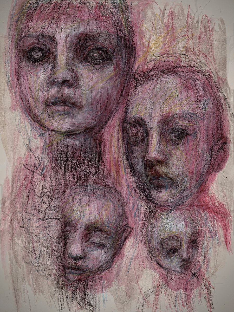 JoannaHartist's tweet photo. “Scribbled heads” -20.06.2025
..
#mixedmediadrawing #layereddrawing #oilpasteldrawing #charcoalsketch #watercolourpastels #scribbleddrawing #headstudy #clayheads #drawingoverphotography #inspiredbysculpture #watercolours #acrylicpainting #outsiderartist https://t.co/7YkdxTDLm7
