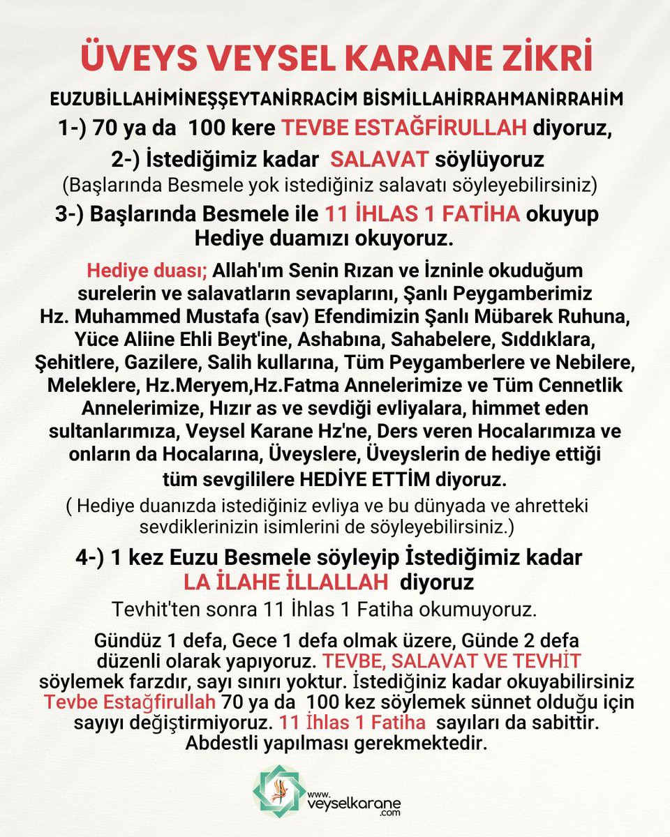 Üveys Veysel Karane Zikri'ni Yaşamanız Gerekir!
Yaşa ve Gör!
veyselkarane.com
#islam #dua #zikir #veyselkarane #gününsözü #üveyslik #tevhit #hadis #ayet #iman  #yaşavegör #tasavvuf #mevlana #şems #gününayeti #şifa #sevgi #kuran #sure #buhari #tasavvufsözleri #Iran