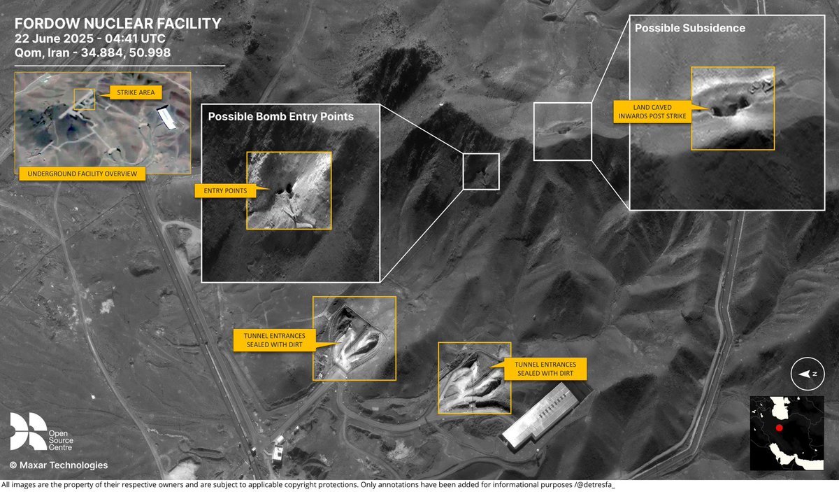 pati_marins64's tweet photo. An initiative to rescue Netanyahu

President Trump, unlike many of his predecessors, doesn't give a damn about the military-industrial complex lobby and doesn't seem willing to drag the U.S. into a war, especially since he has repeatedly said that the war is Israel's.

Yesterday's attacks on Iranian facilities seem to have had ZERO effectiveness, precisely for the reasons I pointed out here: https://t.co/xnhaQnHsYw, and President Trump was aware of this.

In Fordow, the game Montanha versus GBU-57 doesn't seem to have changed anything.

In Isfahan, the facilities are more intact than ever, exactly because the underground tunnels there are a MUCH harder target than Fordow, and it's clear that Tomahawks can't destroy them.

There are no signs of smoke or any radia­tion traces. The Iranian program remains intact, unlike the country's infrastructure, devastated by Israeli attacks.

Today, another round of Iranian strikes hit Israel, showing once again that Israeli air defenses are almost empty.

The intelligence and military forces demonstrated great value in the attacks on Iran. However, the government made mistakes in the planning and, after just one week, virtually ran out of defense missiles, leaving the country's population exposed.

Netanyahu needs Trump for Iran to cease the war and give the impression that their attacks have neutralized the nuclear program. 

More than that, he relies on Trump to persuade Iran to stop launching missiles at Israel’s now defenseless cities. The government’s fatigue in this situation is unavoidable. 

Netanyahu desperately needs Trump, who, unlike others, will not plunge America into another war. That’s why he only followed the media protocol and still came out ahead.

Now, it’s up to Netanyahu to claim that the mission is accomplished and to stop the attacks in the spotlight, while behind the scenes, he kneels in submission.