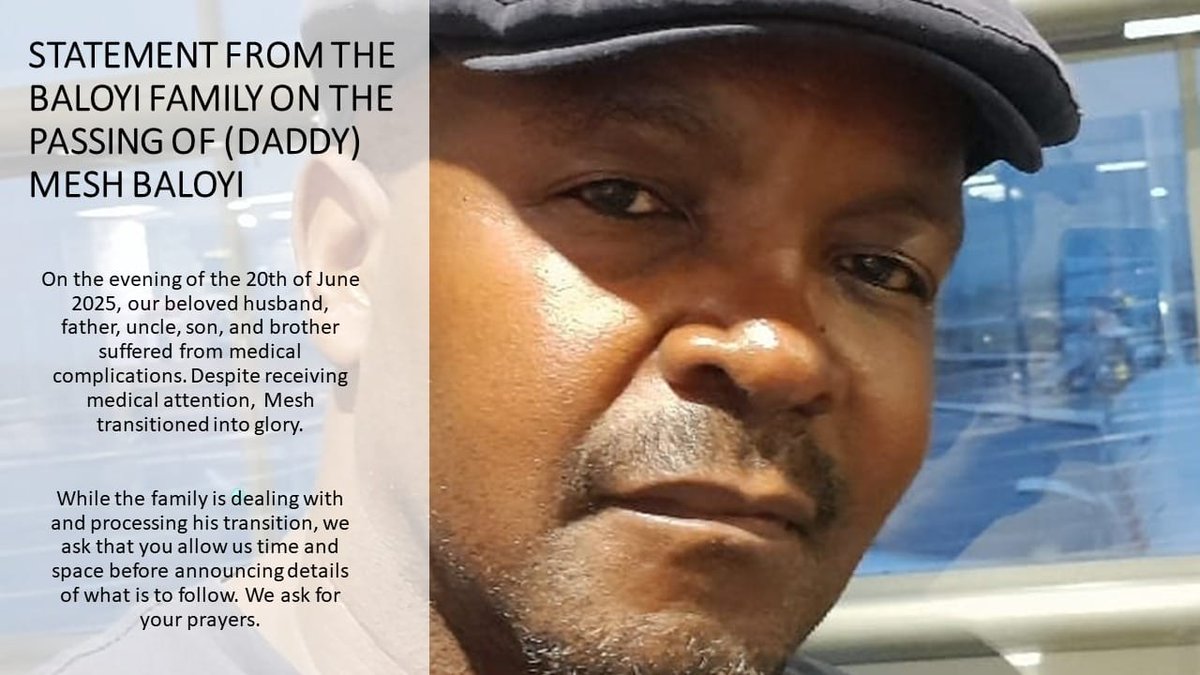 BernardMSithole's tweet photo. The organisation @DadsinthePic is mourning the passing of its very own founder Daddy Meshack Baloyi who departed yesterday 21 June 2025. The organisation will issue a statement shortly. May the family find strength and comfort during this difficult period.

#RIPDaddyMesh 🕊️
#DITP https://t.co/gf3Fw408bK