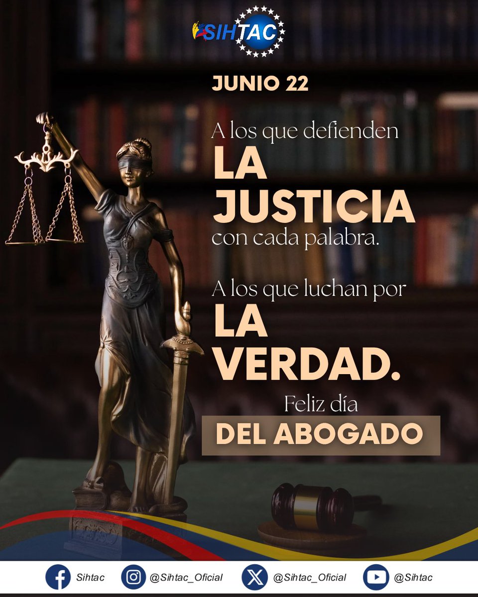 #DiaNacionalDelAbogado Desde <a href="/Sihtac_Oficial/">Sihtac_Oficial</a>, exaltamos en este día el papel de los abogados en nuestra sociedad. En esta fecha rendimos un homenaje a todos los profesionales del derecho.
Feliz día a todos los abogados que hacen parte de nuestra Organización Sindical.