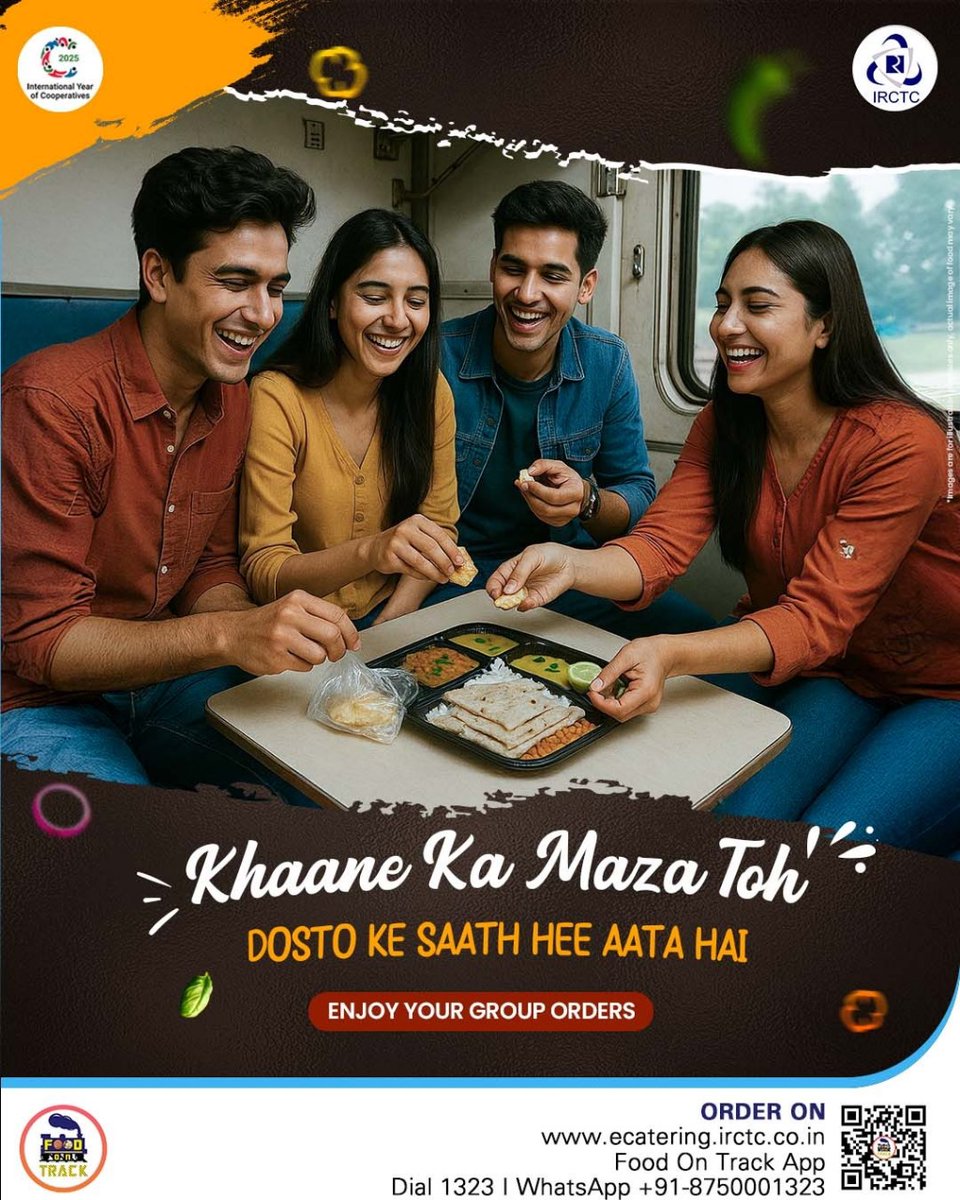 Going on a trip with your friends, and missing the food party? Not anymore!! Friends, Fun, and Food belong together on every journey. Order delicious meals with your squad on IRCTC eCatering's ""Food on Track"" app now!

Order Now!
🌐 ecatering.irctc.co.in
📲 Install