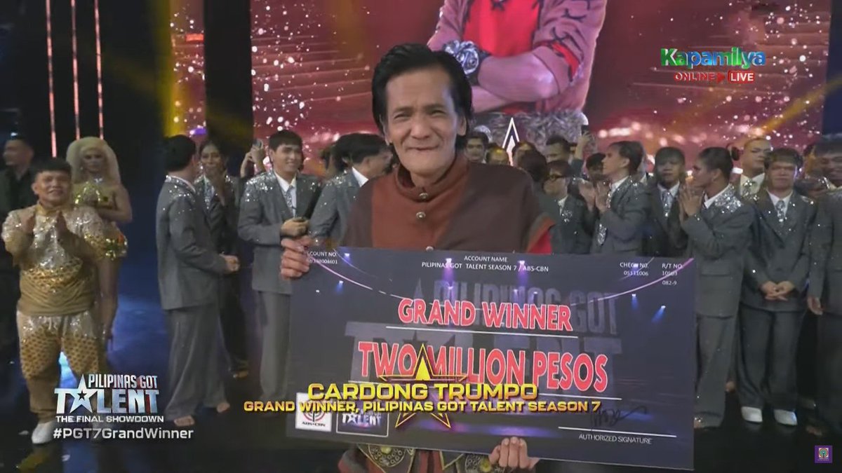 Abante Radyo DWAR 1494 on X: "DESERVE NA DESERVE! 🏆👏 Cardong Trumpo, nanalo bilang grand winner sa Pilipinas Got Talent Season 7. Screenshots from: Kapamilya Online Live YT #DWAR1494 #AbanteRadyo #PGT7GrandWinner #CardongTrumpo