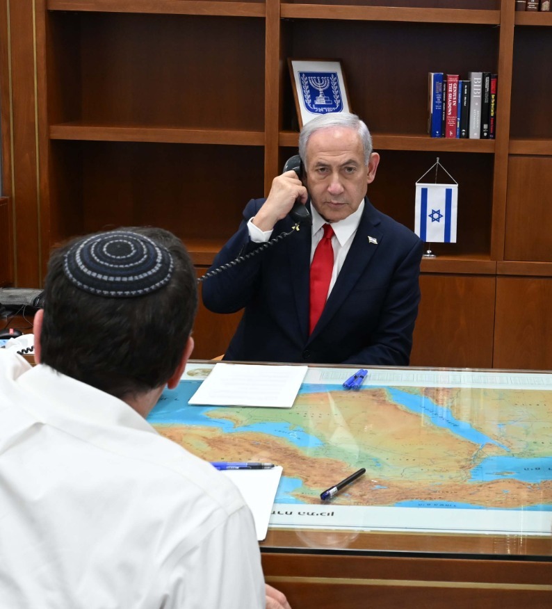 Israeli Prime Minister Benjamin Netanyahu’s office released this photo on Sunday, saying it shows the moment he spoke with US President Donald Trump late Saturday.