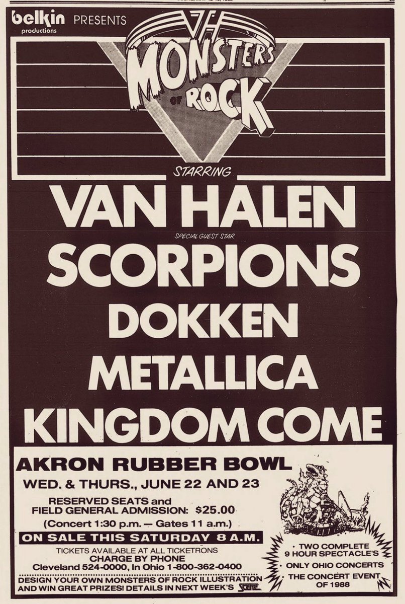 37 years ago today…the first of two days of the Monsters of Rock tour at the Akron Rubber Bowl.

Ad <a href="/ClevelandScene/">Cleveland Scene</a>