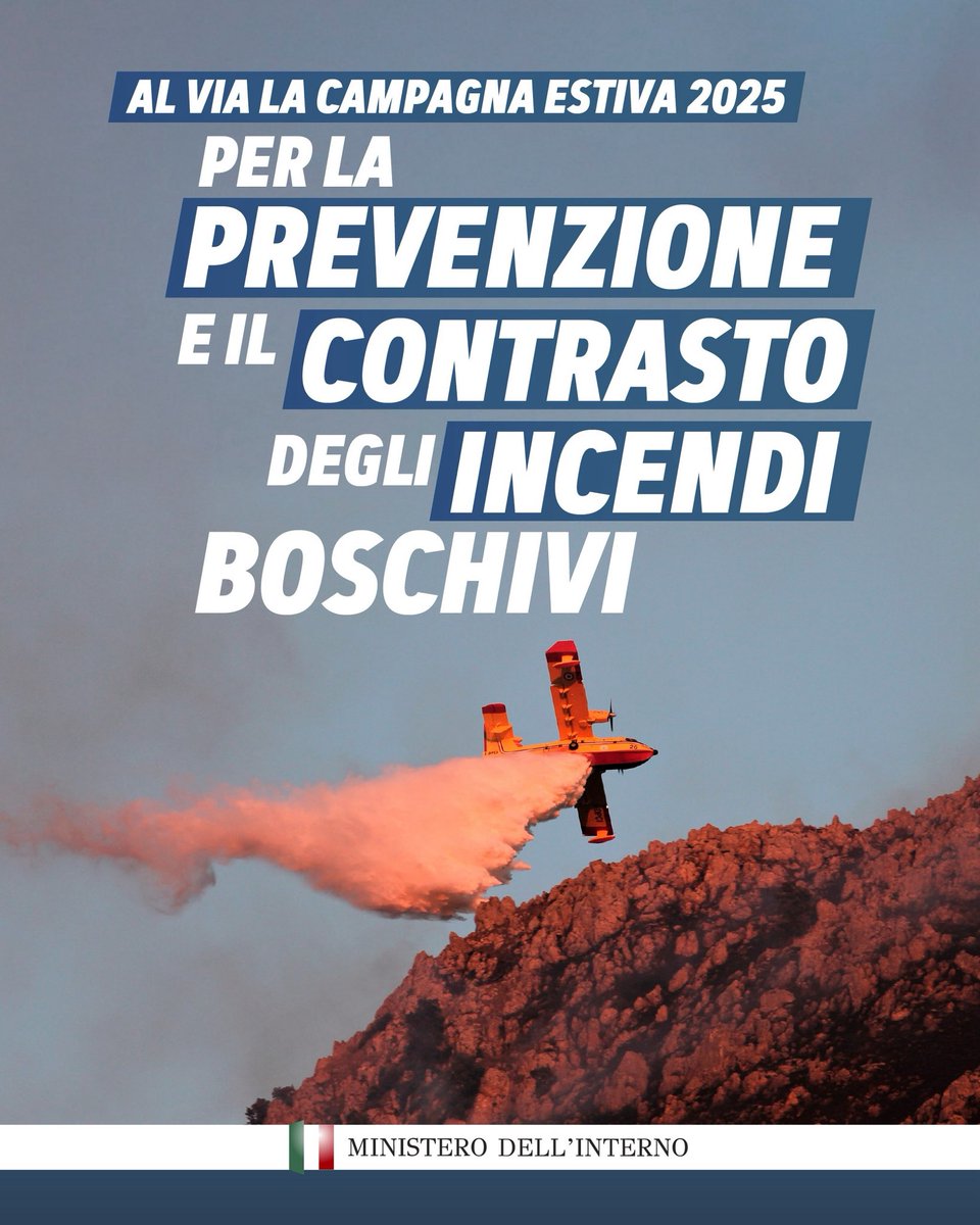 Ha preso il via la campagna estiva antincendio boschivo (AIB) 2025, che vede impegnate Prefetture, Vigili del fuoco, Forze di polizia e Polizie locali nel presidio del territorio.

In tutto il Paese verranno realizzati interventi mirati alla prevenzione degli incendi di