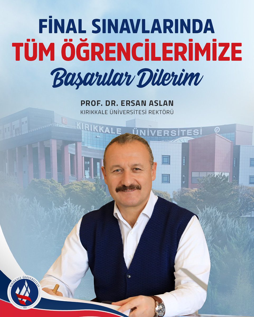 Final sınavlarında tüm öğrencilerimize başarılar dilerim. 

Prof. Dr. Ersan ASLAN 
Rektör