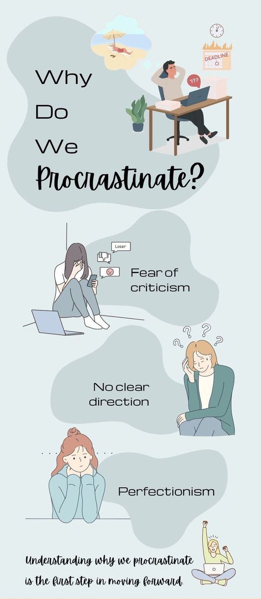 0sawii's tweet photo. Why do we procrastinate? Fear of failure & craving instant gratification!
As a psych student , I break tasks into tiny steps to beat the delay game.
Try it! What's one task you're dodging?
Reply & let’s tackle it!
#Psychology #MentalHealth #Productivity
#MindfullMusing #CBT https://t.co/N4RgslV40F