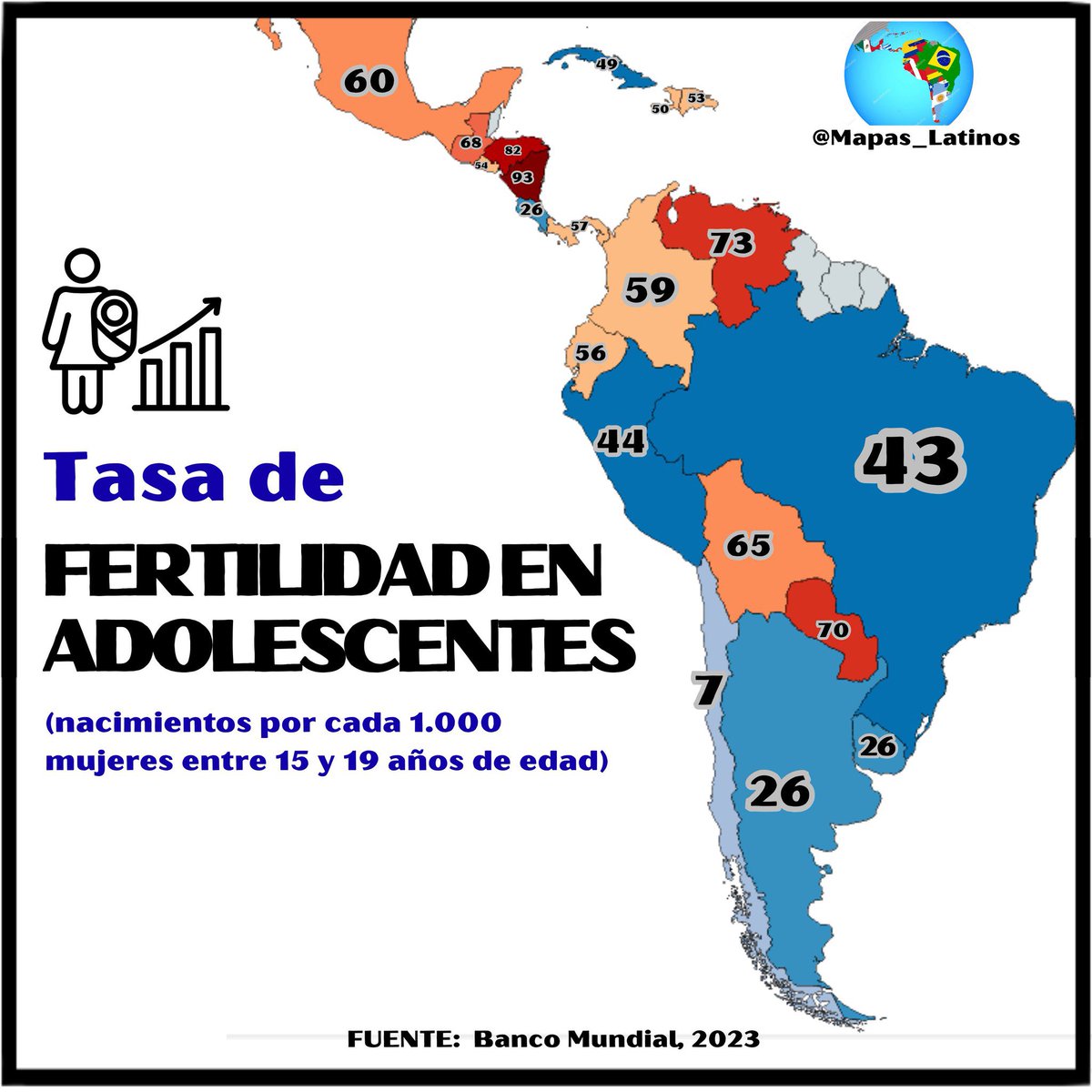 Muy interesante este mapa compartido por <a href="/Mapas_Latinos/">Mapas Latinos</a> donde se muestra cómo ha disminuido la tasa de fertilidad de adolescentes en Chile. Es un tremendo logro de salud pública e importante avance en equidad de género