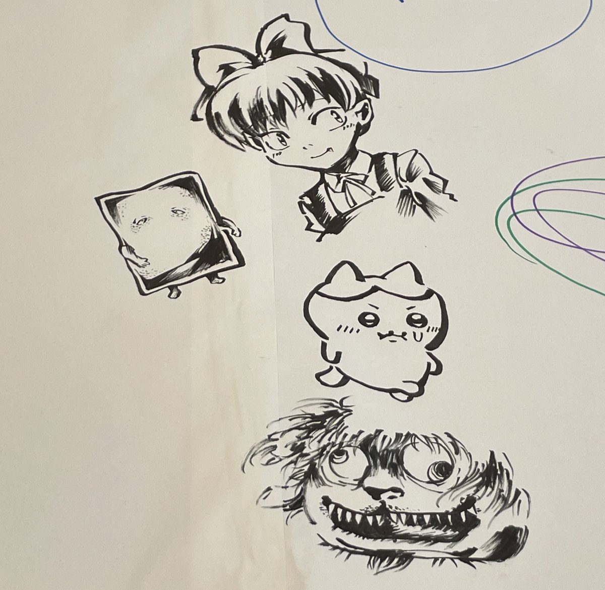 hal_yama_to's tweet image. 友達の展示会の寄描きで描いた筆ペン絵たち
