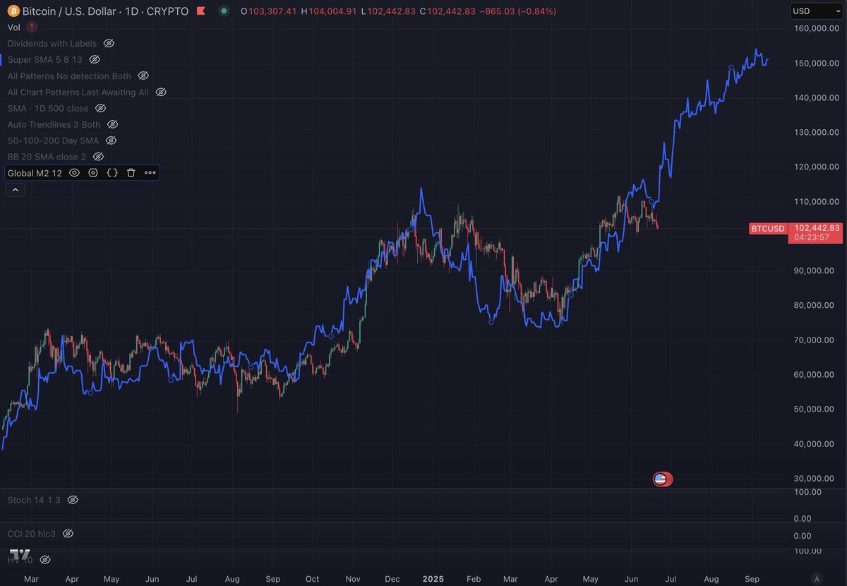 guywithcoin's tweet image. I was promised an M2 global money supply /$BTC correlation...