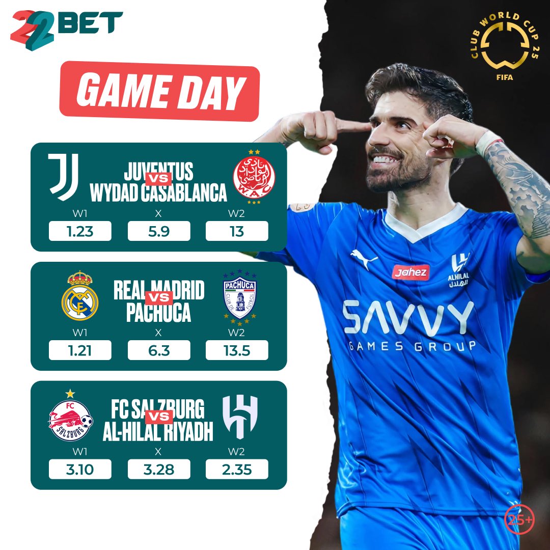 ⚽ FIFA Club World Cup action continues today!
All eyes are on Real Madrid vs Pachuca – will Los Blancos dominate, or are we in for a shocker? 👀🔥

💰 Think you know how it’ll go? Stake your bets now and turn your predictions into profit!

📲 Bet smart. Win big.