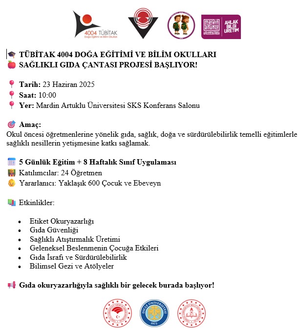 Projemizin açılışına, Okul Öncesi Öğretmenleri, İdareci ve erken gıda okuryazarlığına ilgi duyan herkesi bekleriz.