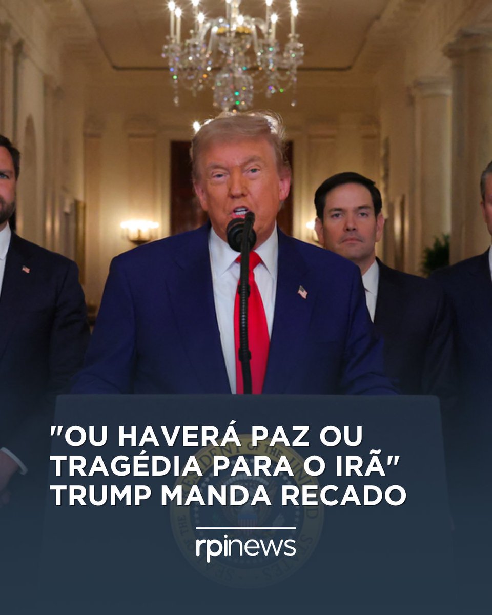 rpiwebtv's tweet photo. Trump fala após ataque às instalações nucleares do Irã:
"Ou haverá paz, ou haverá tragédia no Irã."
Mídia iraniana reage: "Vocês começaram, e nós vamos terminar."
O Oriente Médio vive momentos de alta tensão.
https://t.co/ixzrlKqm6H

#rpinews #Trump #Irã #EUA #OrienteMédio https://t.co/B7z8BAcAwM