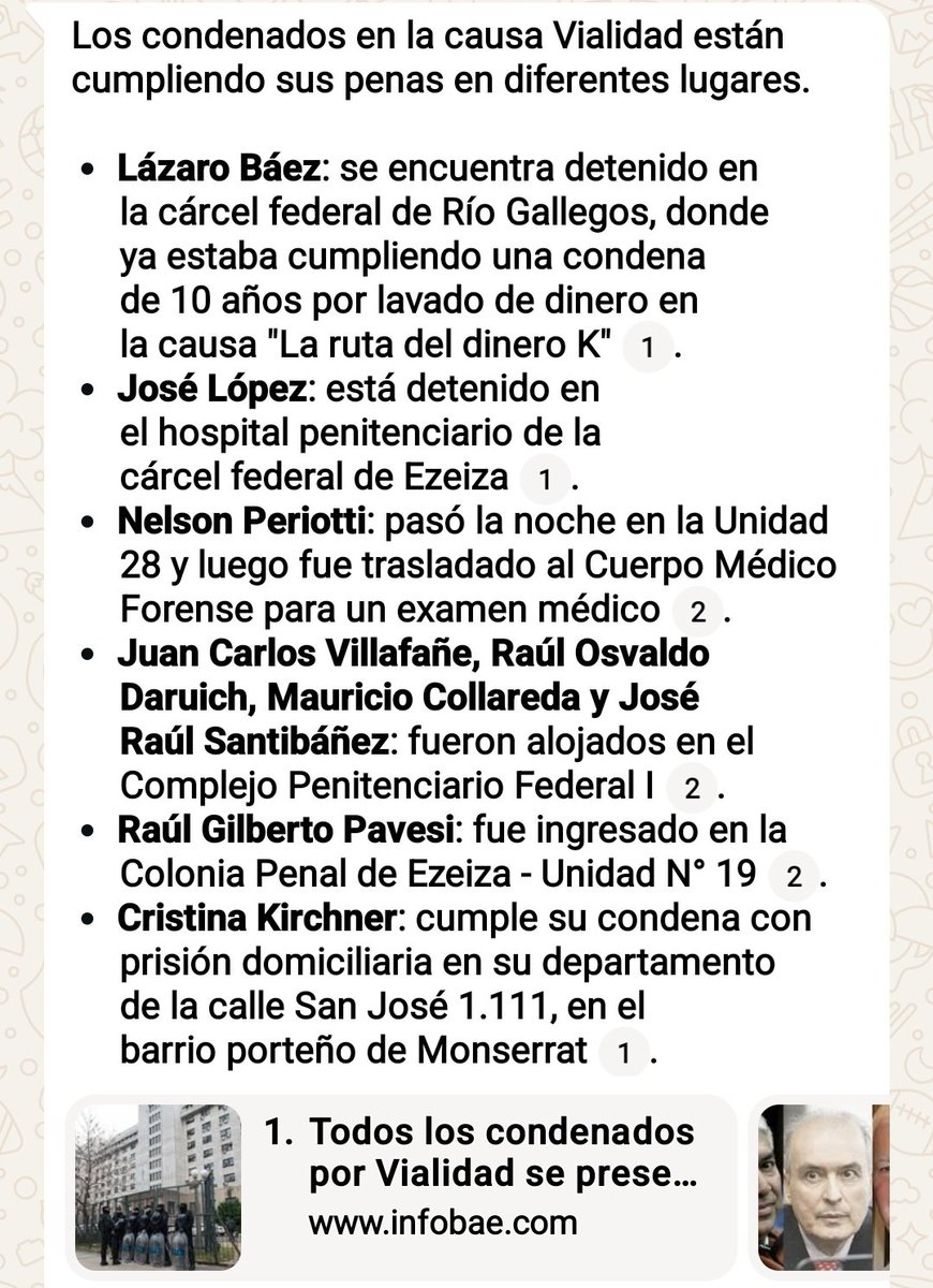 Me incomoda que solo se hable en todos los medios y en la calle de CFK cuando los condenados en la causa Vialidad fueron más. Me interesa saber sobre cuales son las condiciones de detección de cada uno de ellos, por eso de la igualdad ante la ley...