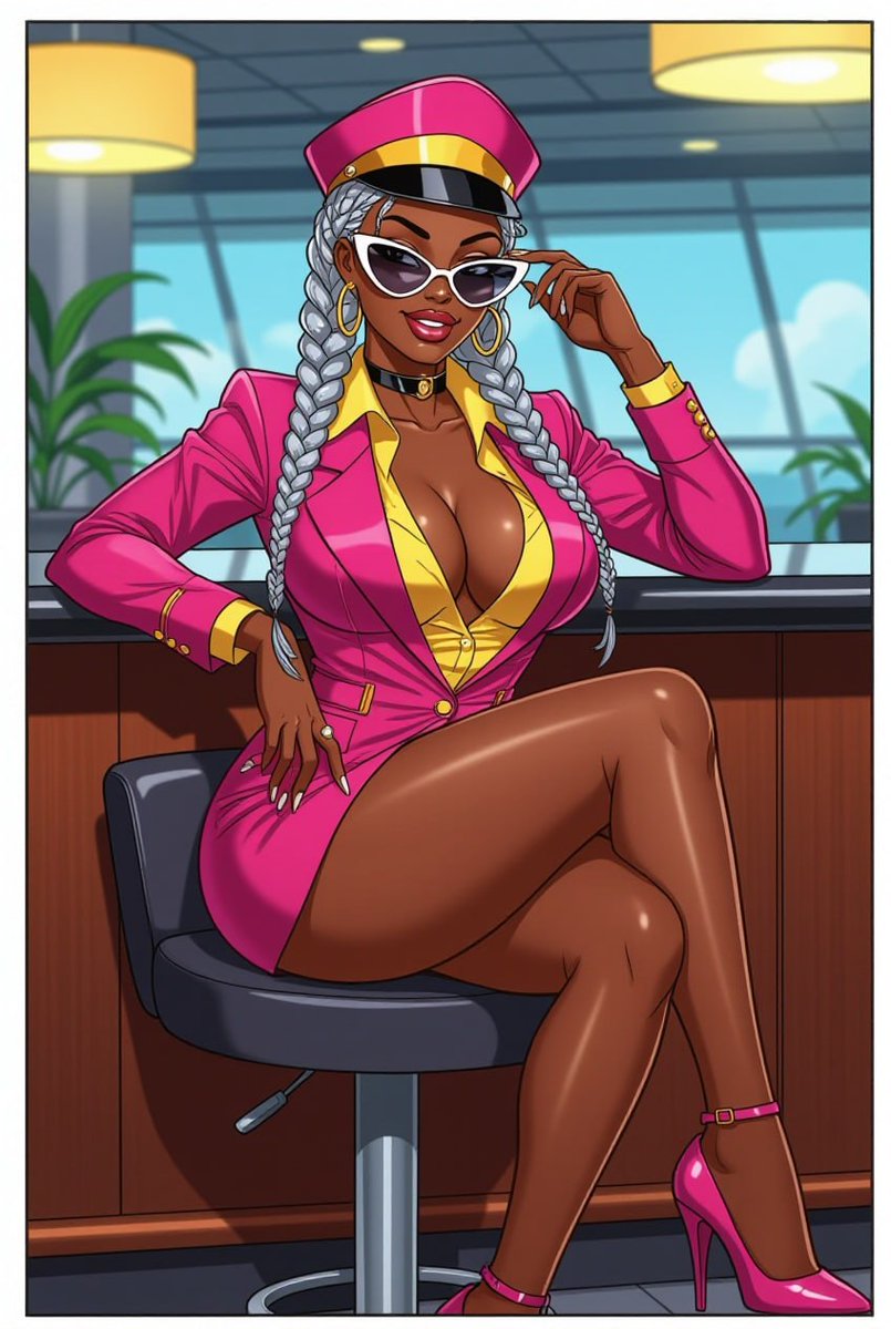 lukejohn1977's tweet photo. #JuneJames from the #LJCrew loved the thought of being a flight attendant for #SundayUniformAI. Flights would certainly be memorable if she was on board. 😁

#AIArt #LJAI #GlassesVibe #LJBeauty #MiniskirtFlirt https://t.co/ypVLgz61uh