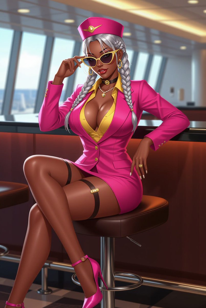 lukejohn1977's tweet photo. #JuneJames from the #LJCrew loved the thought of being a flight attendant for #SundayUniformAI. Flights would certainly be memorable if she was on board. 😁

#AIArt #LJAI #GlassesVibe #LJBeauty #MiniskirtFlirt https://t.co/ypVLgz61uh