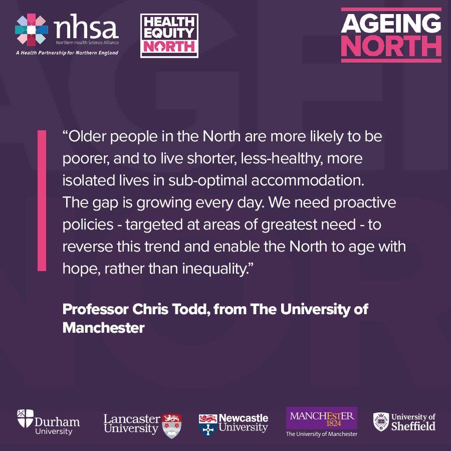 Our academics contributed to the <a href="/The_NHSA/">NHSA</a> / Ageing North network's #AgeingintheNorth report, which highlights the stark inequalities in health, wealth, and social participation experienced by older people in the North. 

Read more #AgeingintheNorth 👇🏼 

bit.ly/44pOm90