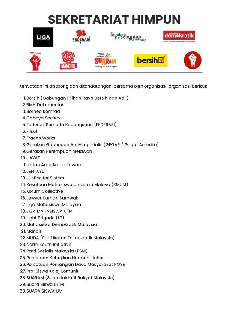 KEGANASAN TERHADAP AKTIVIS MAHASISWA DI SABAH ADALAH SERANGAN TERHADAP DEMOKRASI

Kami tuntut siasatan segera dan jaminan keselamatan buat mahasiswa yang bersuara. Suara mereka, suara rakyat.

#RakyatBenciRasuah #GempurRasuahSabah2 #MandiriMy #SekretariatHimpun