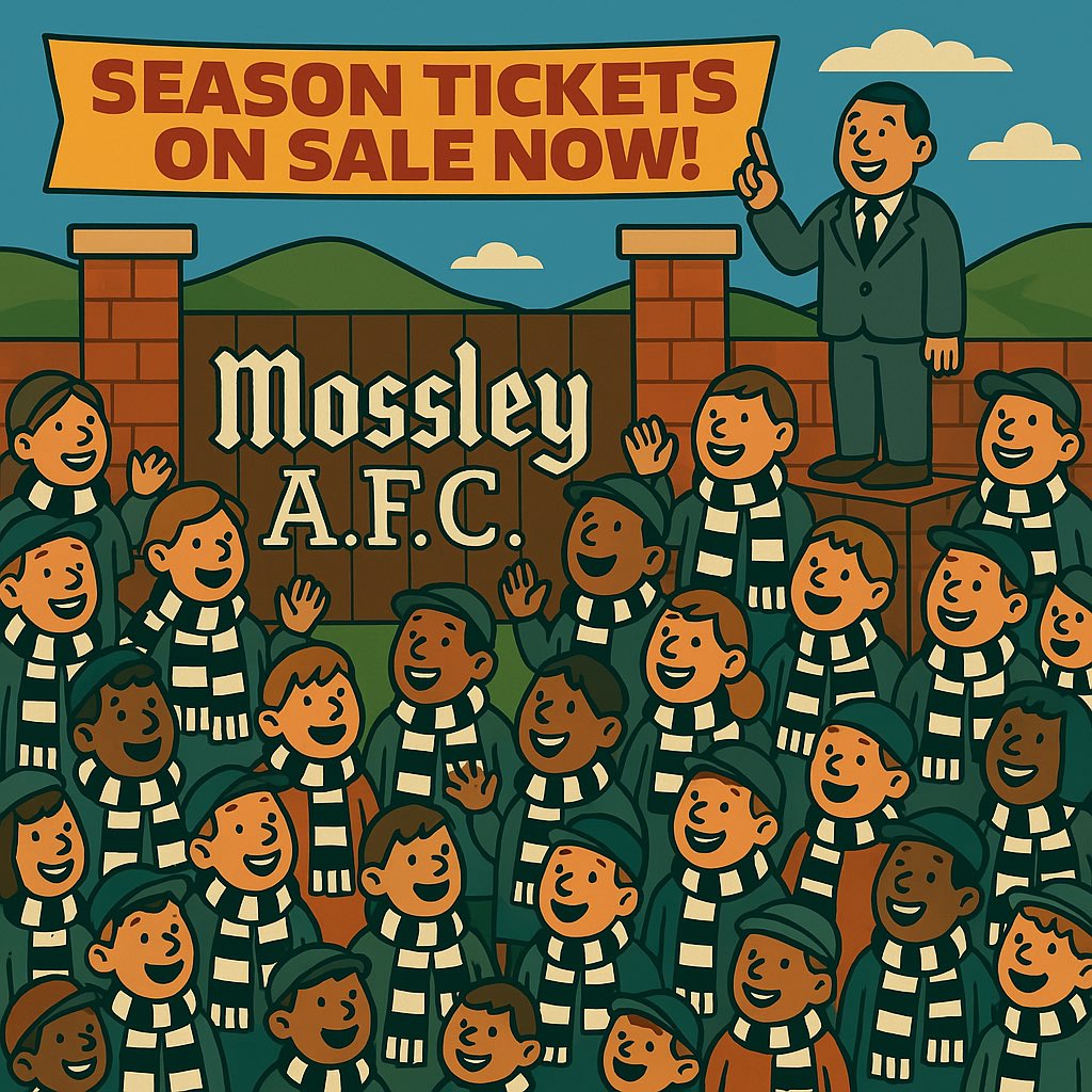 𝟮𝟬𝟮𝟱-𝟮𝟲 𝗦𝗲𝗮𝘀𝗼𝗻 𝗧𝗶𝗰𝗸𝗲𝘁𝘀 𝗼𝗻 𝘀𝗮𝗹𝗲 𝗻𝗼𝘄!
 
🎟️ Adult £155 (saving £115)
 
🎟️ Concession £90 (saving £69)
 
🎟️ 12-17 £20 (saving £28)
 
🎟️ Accompanied U12 FREE

To order:

📧 Email info@mossleyafc.co.uk

⚪️⚫️