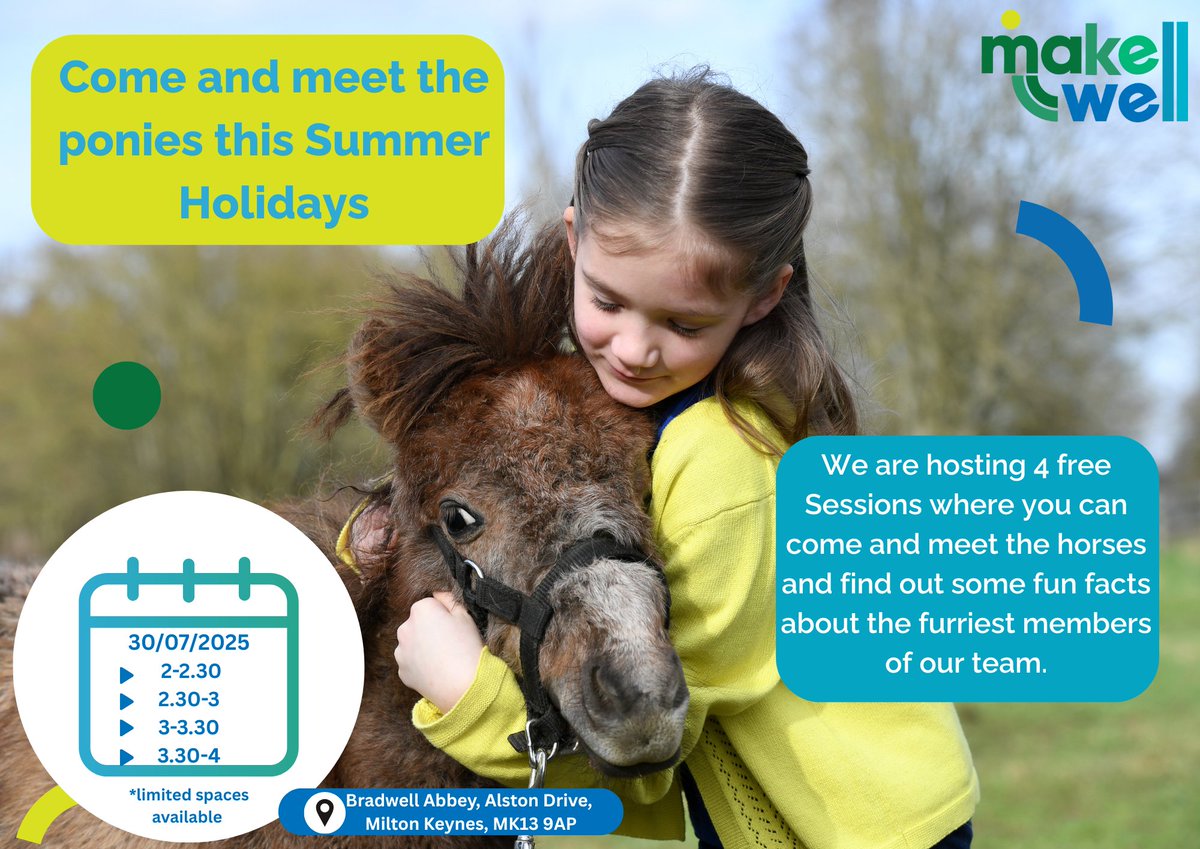 Following our popular sessions earlier this year, we're thrilled to offer more chances to meet our 5 therapeutic ponies! 🐴
Enjoy a FREE 30-min session to cuddle, connect &amp; learn about these gentle stars — perfect for all ages!
Book now 👉 wemakewell.co.uk/service/therap…