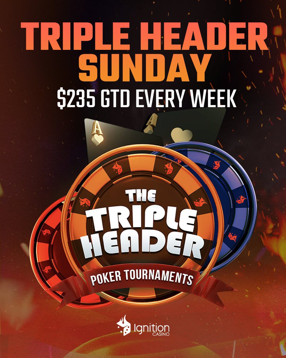 Triple the tourneys. Triple the glory. It’s time to go all in for Triple Header Sunday - with $235,000 guaranteed across three stacked tournaments:

🟠 Warm-Up - $10K GTD | $10 + $1
🔵 Kickoff - $75K GTD | $100 + $9
🔴 Main Event - $150K GTD | $1,000 + $55

Get involved now -