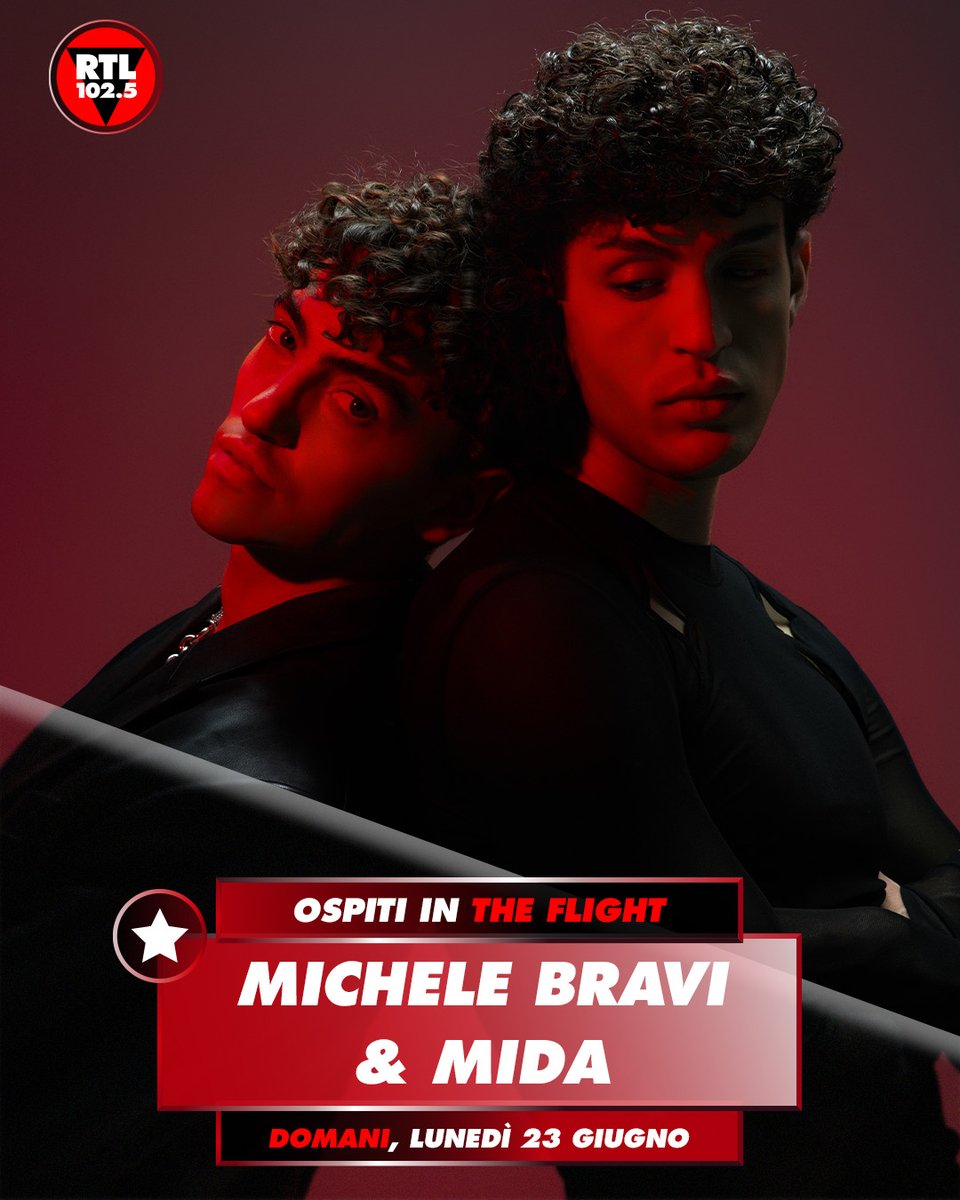 📅 Domani, lunedì 23 giugno
⏰ Alle 15.00
🎙️ <a href="/michele_bravi/">Michele Bravi</a> e #Mida saranno ospiti in #TheFlight

Segui la diretta su RTL 102.5 PLAY 📲
rtl.pulse.ly/xgks1sp98t

#MicheleBravi&amp;MidaRTL1025