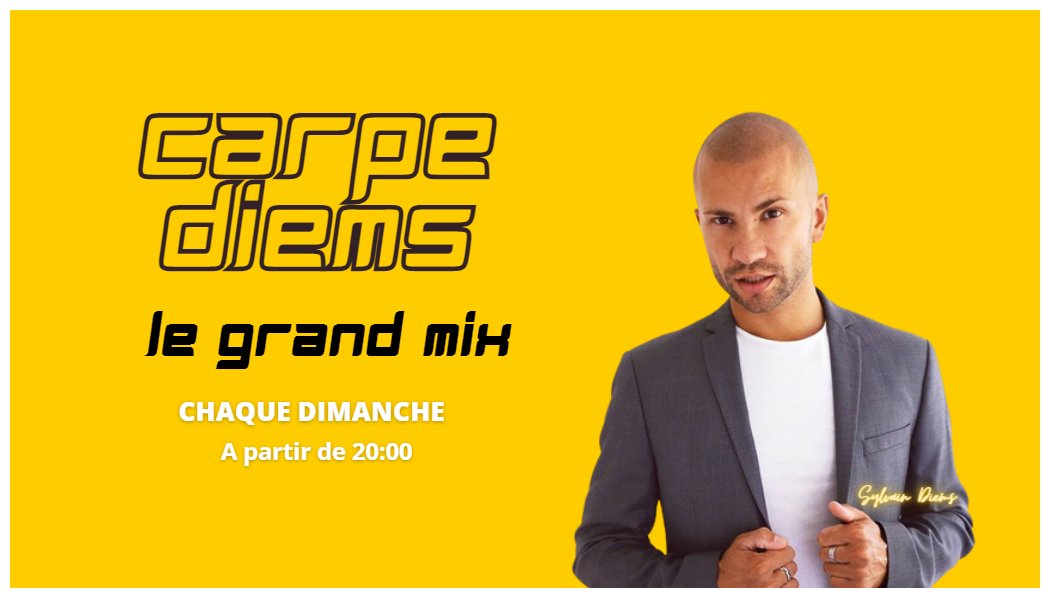 yellowstudio21's tweet photo. Carpe Diems Le Grand Mix chaque dimanche entre 20:00 et 21:00
1 Heure de House music mixé par @SylvainDiems 
Carpé Diems le meilleur des sons House club et Dance 👍👍👍
https://t.co/gtjvgg4LK6 https://t.co/Fq4mQrG0qO