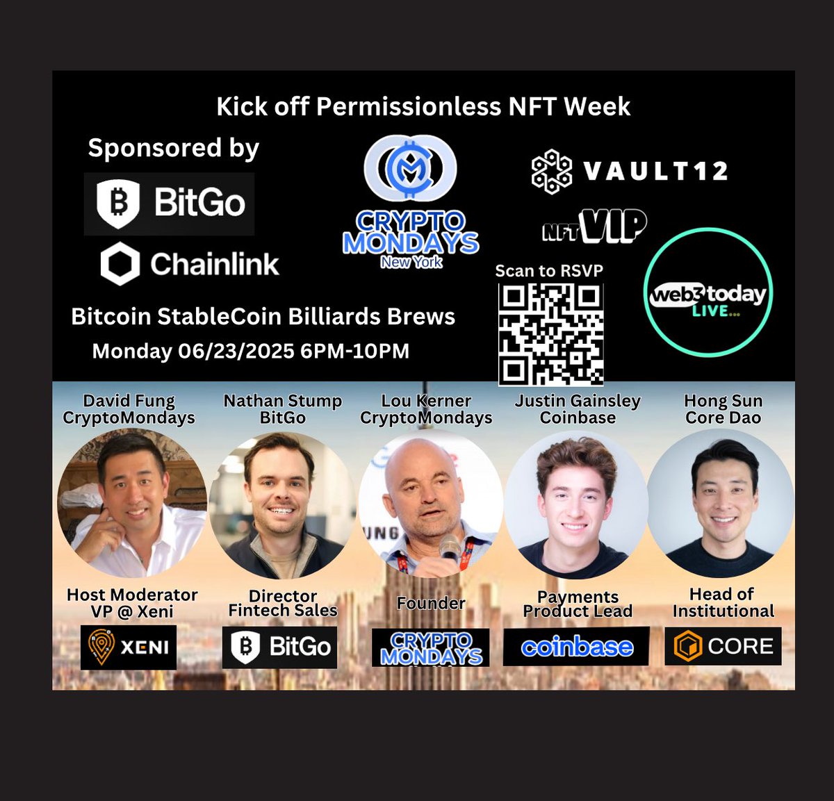 CryptoMondays NYC (@cryptomondaysny) on Twitter photo <a href="/How2WithJulieSu/">How2withJulieSue</a> <a href="/Crypt0Mondays/">CryptoMondays</a> <a href="/NFTfarming1/">David Fung | NYC</a> <a href="/BitGo/">BitGo</a> <a href="/chainlink/">Chainlink</a> <a href="/_vault12_/">Vault12</a> <a href="/_NFT_VIP/">NFT VIP</a> <a href="/Web3todayLive/">Web3todayLive</a> <a href="/Coredao_Org/">Core DAO 🔶</a> <a href="/loukerner/">Lou Kerner 🇮🇱🇺🇦</a> Updated speaker line up
Thank you to our community partner <a href="/chainlink/">Chainlink</a> for bringing in #justingainsley from <a href="/coinbase/">Coinbase 🛡️</a> <a href="/How2WithJulieSu/">How2withJulieSue</a> <a href="/Crypt0Mondays/">CryptoMondays</a> <a href="/NFTfarming1/">David Fung | NYC</a> <a href="/BitGo/">BitGo</a> <a href="/chainlink/">Chainlink</a> <a href="/_vault12_/">Vault12</a> <a href="/_NFT_VIP/">NFT VIP</a> <a href="/Web3todayLive/">Web3todayLive</a> <a href="/Coredao_Org/">Core DAO 🔶</a> <a href="/loukerner/">Lou Kerner 🇮🇱🇺🇦</a> Updated speaker line up
Thank you to our community partner <a href="/chainlink/">Chainlink</a> for bringing in #justingainsley from <a href="/coinbase/">Coinbase 🛡️</a>