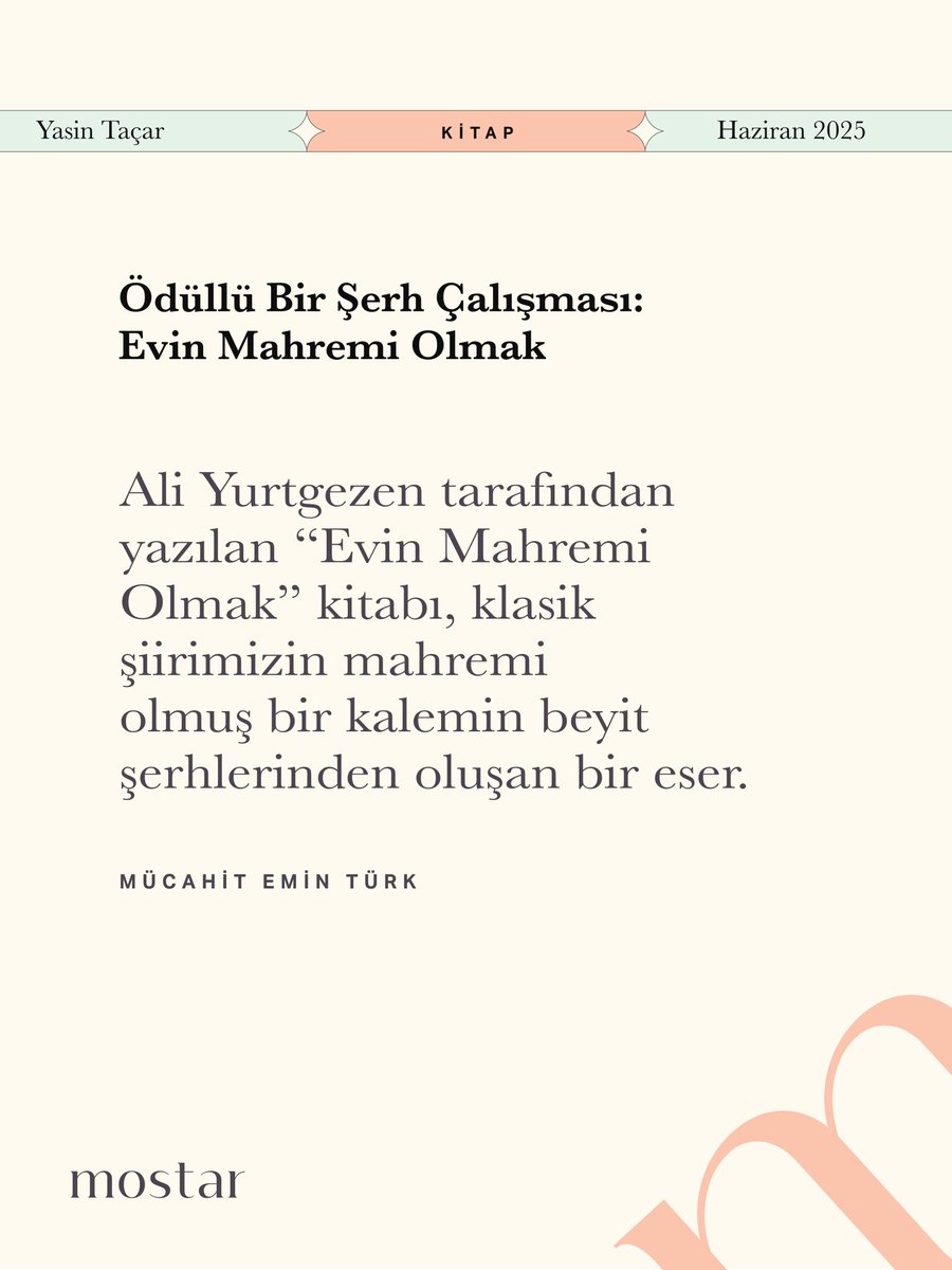 Ali Yurtgezen tarafından yazılan “Evin Mahremi Olmak” kitabı, klasik şiirimizin mahremi olmuş bir kalemin beyit şerhlerinden oluşan bir eser.

Ödüllü Bir Şerh Çalışması: Evin Mahremi Olmak - Mücahit Emin Türk