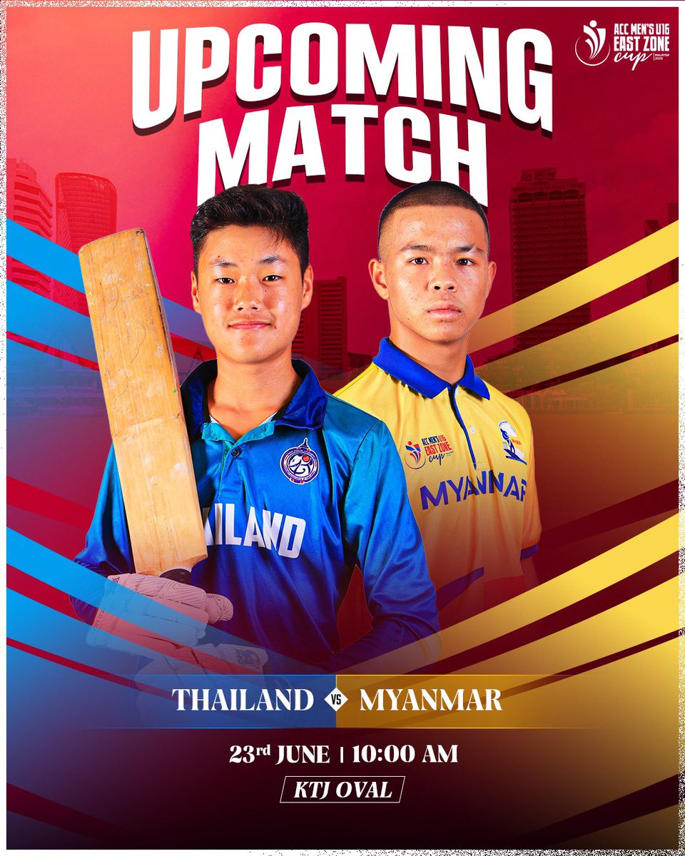 Thailand U16 take on Myanmar U16 in their tournament opener tomorrow!
Who’s kicking off their #ACCMensU16EastZoneCup2025 campaign with a win? 🤔

#ACC