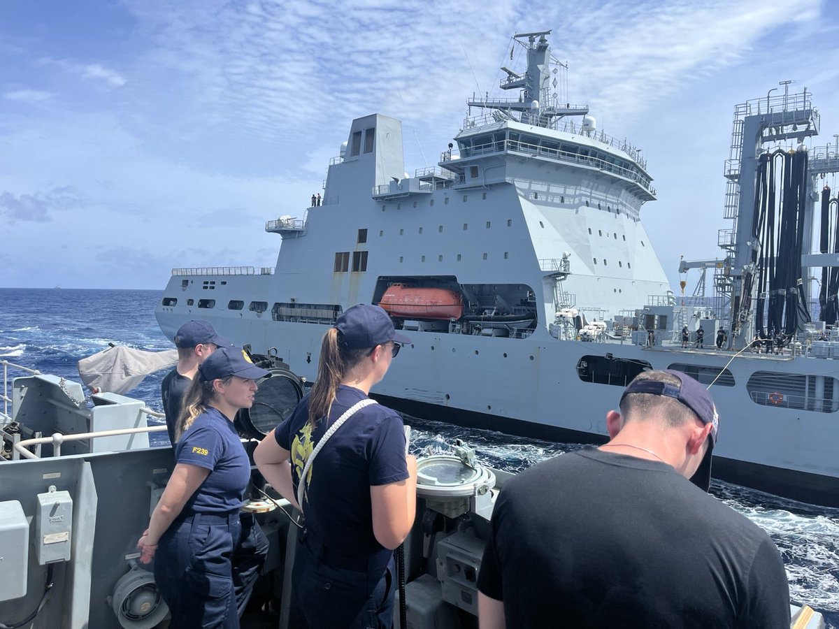 HMS_Richmond's tweet image. Our Navigator, nearing the end of her time in RCMD, was given control of the Ship for our latest RAS. A well-deserved honour.
She also insisted on playing @taylorswift13 for the breakaway music. Great choice! ⚓🎶 #RoyalNavy #SwiftieAtSea #CSG25