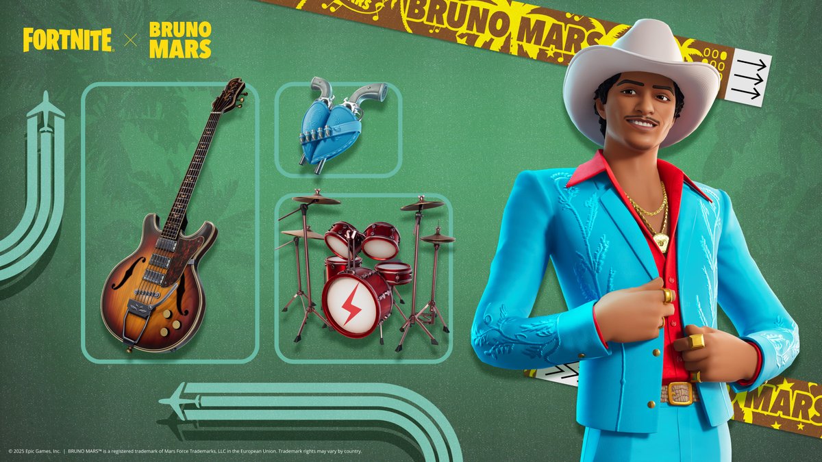 Un estilo de éxito y una sonrisa.

Desbloquea el traje de Bruno Die With A Smile en el pase musical.