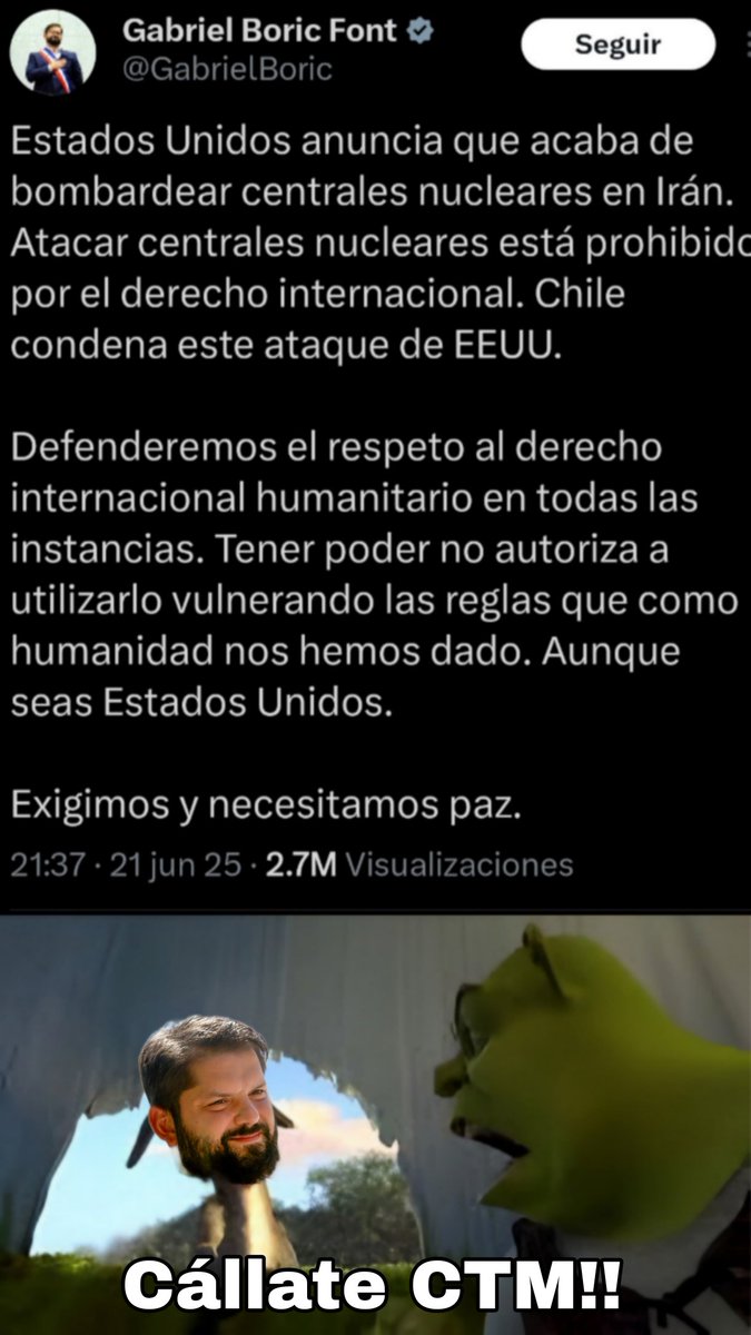 Naufragoenlinea's tweet image. Y se equivocó más encima el wea 🫠
#TrumpYNetanyahu #Callate #IsraelIranConflict #TerceraGuerraMundial #Boric