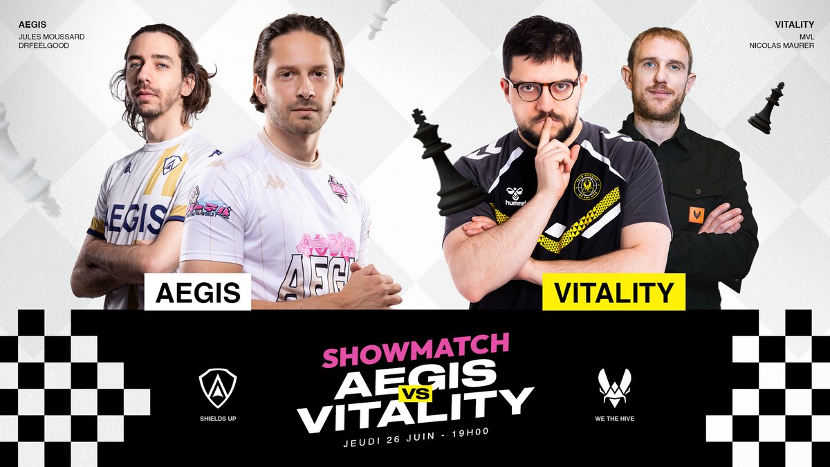 Rendez-vous jeudi à 19h pour un affrontement au SOMMET, sur l'échiquier, contre <a href="/TeamVitality/">Team Vitality 🐝</a> !

Notre joueur Jules Moussard affrontera Maxime Vachier-Lagrave et nous aurons également un affrontement de CEO entre DFG et Nicolas Maurer ♟️

Tout cela sera streamé chez <a href="/LoL_DFG/">Alex DFG</a> !
