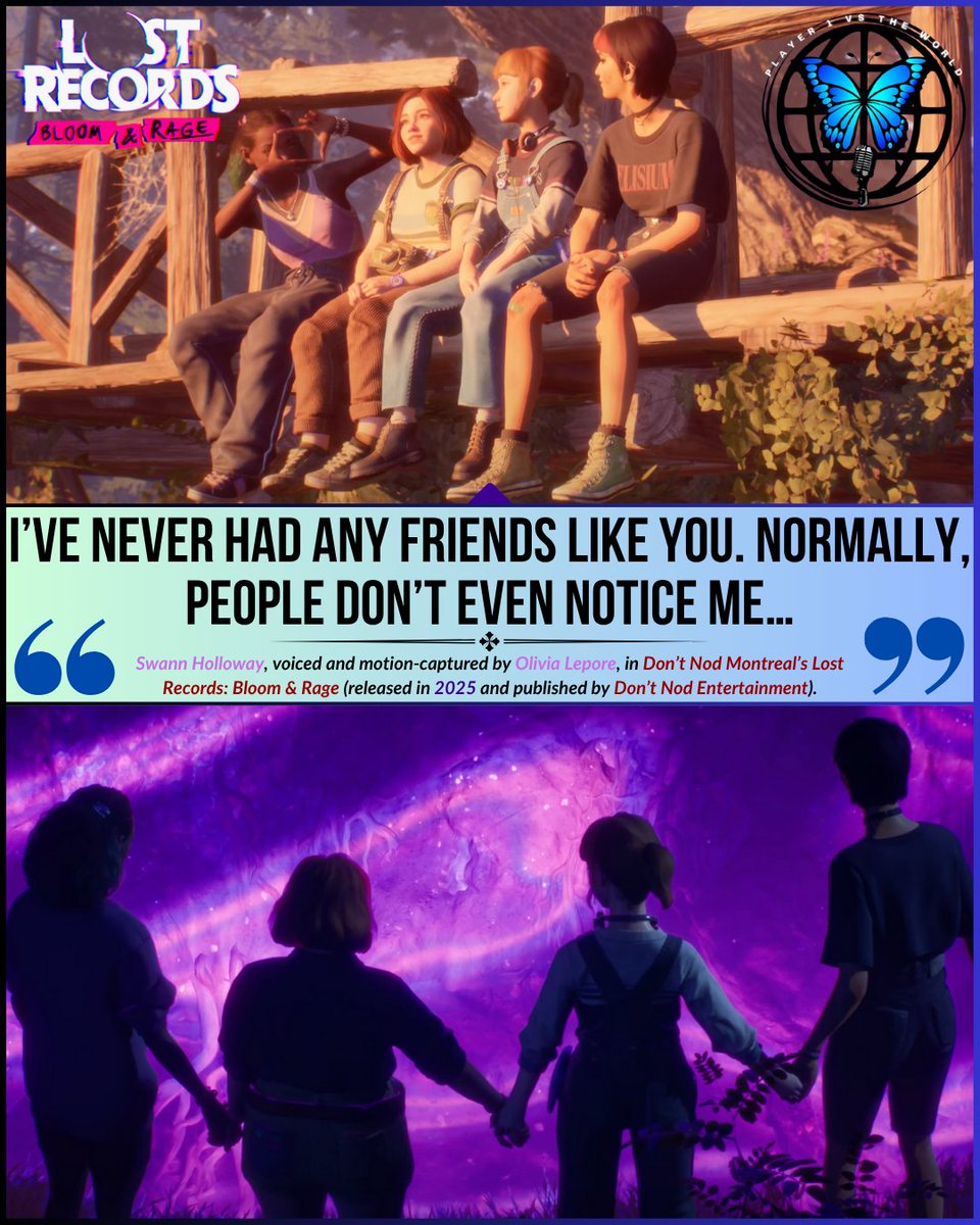 🗣️ “I’ve never had any friends like you.”
🗣️ “Normally, people don’t even notice me...”

Swann Holloway is a special soul. 🦢📹

And the connection with Autumn Lockhart, Nora Malakian and Kat Mikaelsen was so wholesome. 🥹💜

Don’t Nod Montreal x Lost Records: Bloom &amp; Rage... 🔥