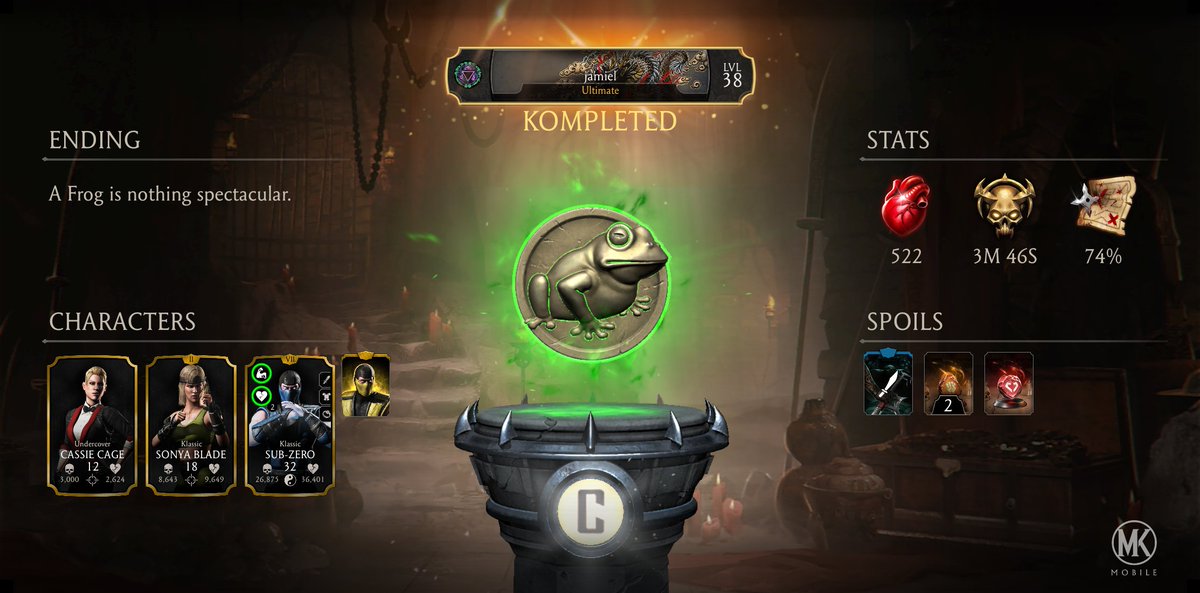 K9lonely's tweet photo. I just completed a Krypt Run in Mortal Kombat mobile! Check out my stats. https://t.co/sWYXGYOGSo