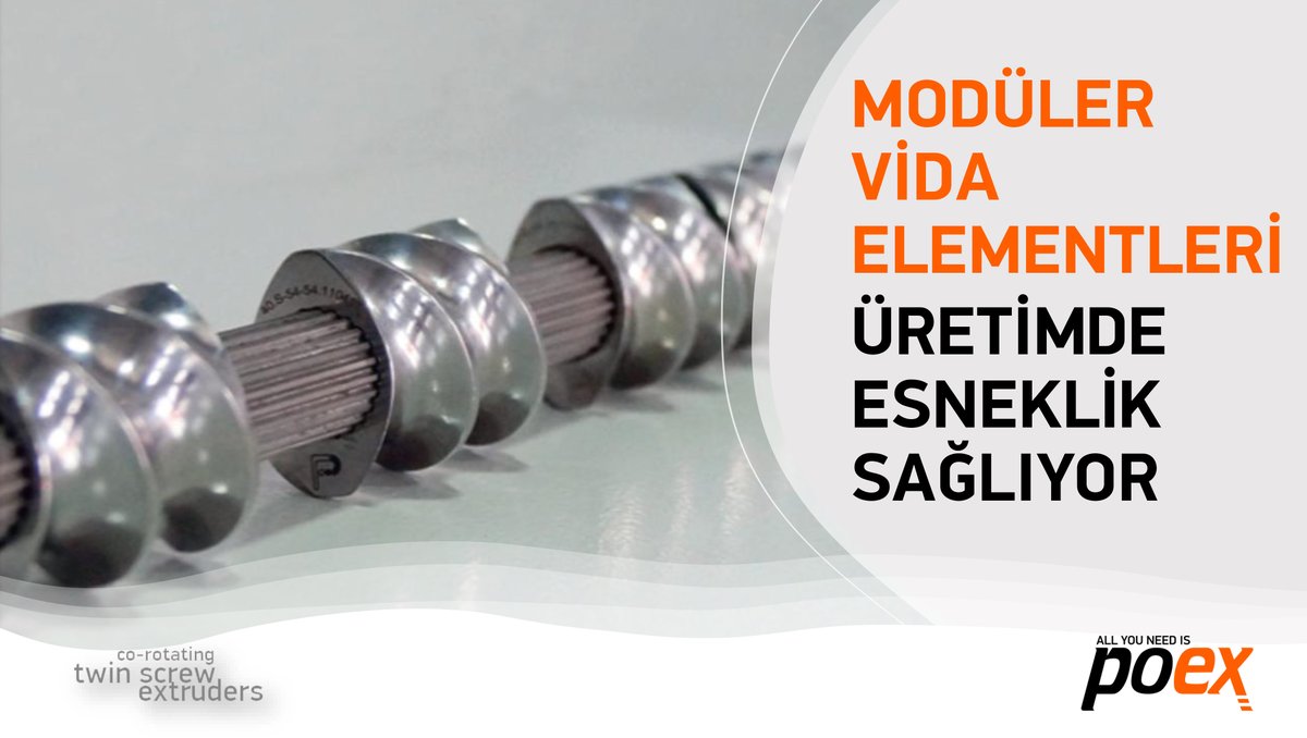 Modüler esaslara göre tasarlanan çift vidalı ekstrüder vidaları, Polimer Teknik’in uzmanlık alanlarından biridir.

⚙️ Neredeyse sınırsız kombinasyon imkânı sunan bu sistem;

• Farklı çelik malzeme kalitelerinde,
• Geniş aşınma direnci aralığında,
• Prosesinize özel