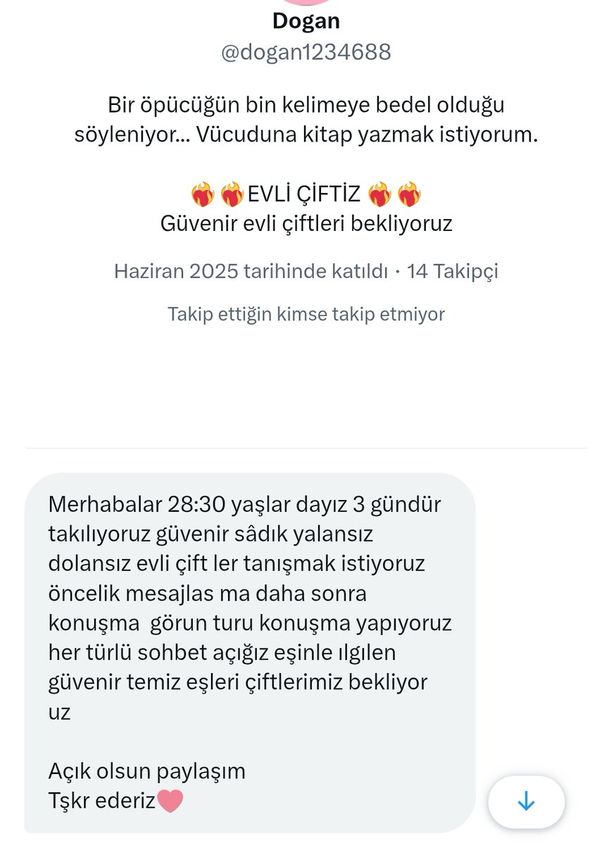 Çiftler bayanlar eşini ensini anlatmak sohbet etmek isteyenler DM ye #konyaçift  #gavat  #esinipaylasan #boynuzlu #konyabayan #ensest #cockold #swinger #konyacuckold  #sex #olgunçift #evliçift  #olgun #eşinipaylaşanlar  #boynuzlukoca