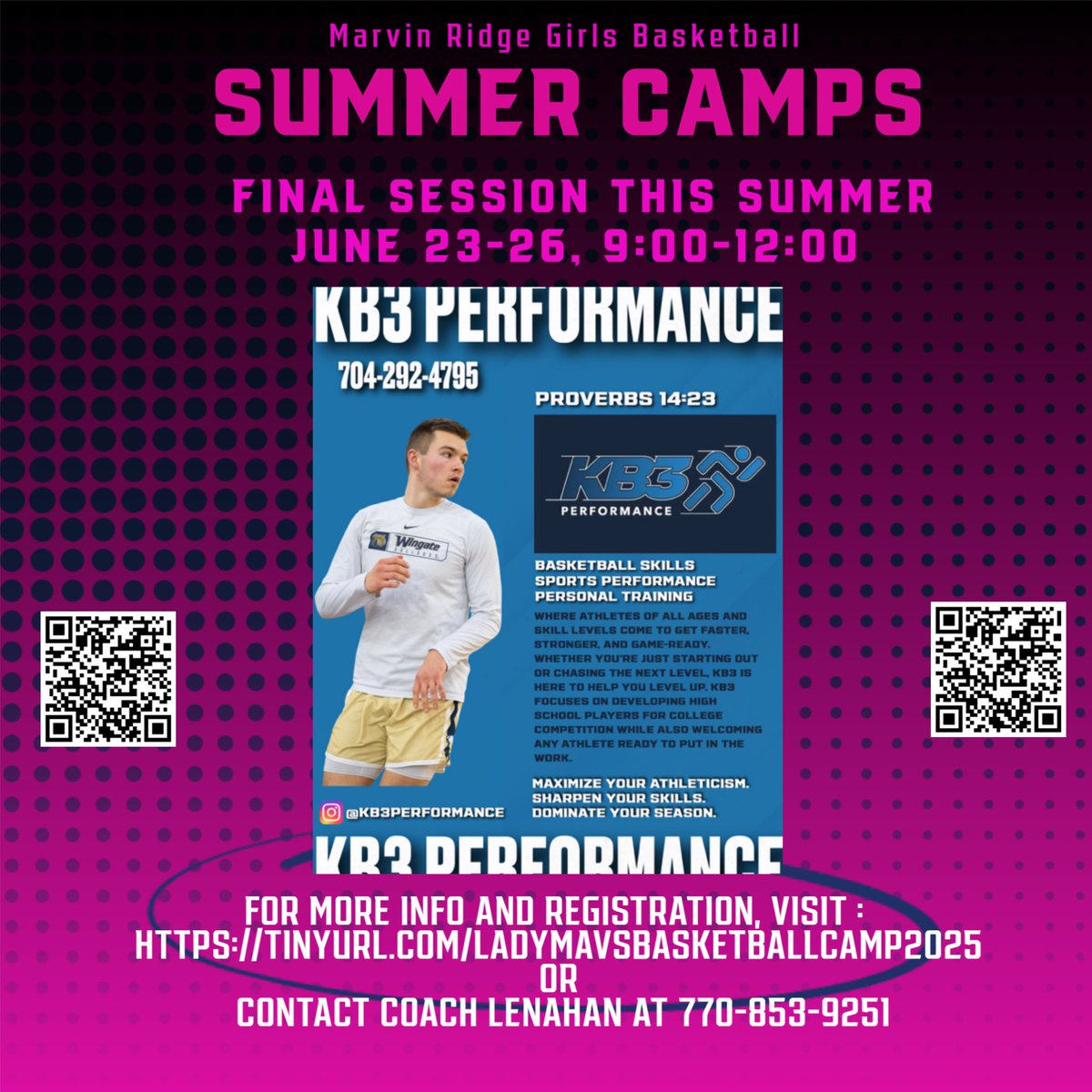 KENNY BROWN FROM KB3 PERFORMANCE TRAINING WILL BE JOINING THE LADY MAVS AGAIN THIS WEEK ON MONDAY AND TUESDAY. REGISTER BEFORE 6:00 TONIGHT!!!