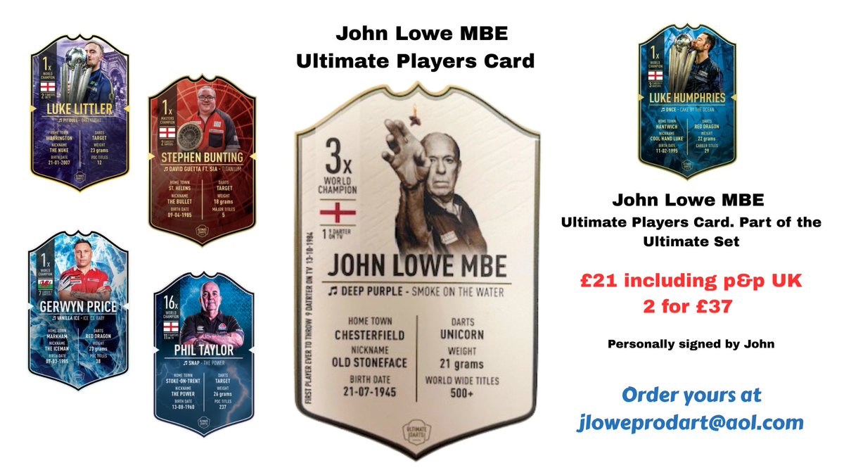 jloweprodart's tweet image. My own ultimate players card, part of the set, limited number available, personally signed if requested.