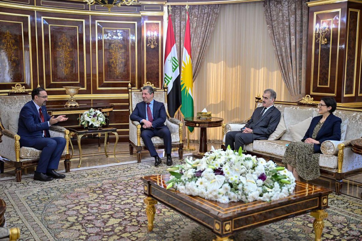 Safeen Dizayee (@safeendizayee) on Twitter photo Prime Minister <a href="/masrourbarzani/">Masrour Barzani</a> received outgoing Jordanian Consul General <a href="/fuad_almajali/">Fuad Al-Majali</a> and expressed gratitude for his excellent role and successful service in KRI.
The meeting emphasized the historic and strong ties between Kurdistan - Jordan and continued cooperation. Prime Minister <a href="/masrourbarzani/">Masrour Barzani</a> received outgoing Jordanian Consul General <a href="/fuad_almajali/">Fuad Al-Majali</a> and expressed gratitude for his excellent role and successful service in KRI.
The meeting emphasized the historic and strong ties between Kurdistan - Jordan and continued cooperation.
